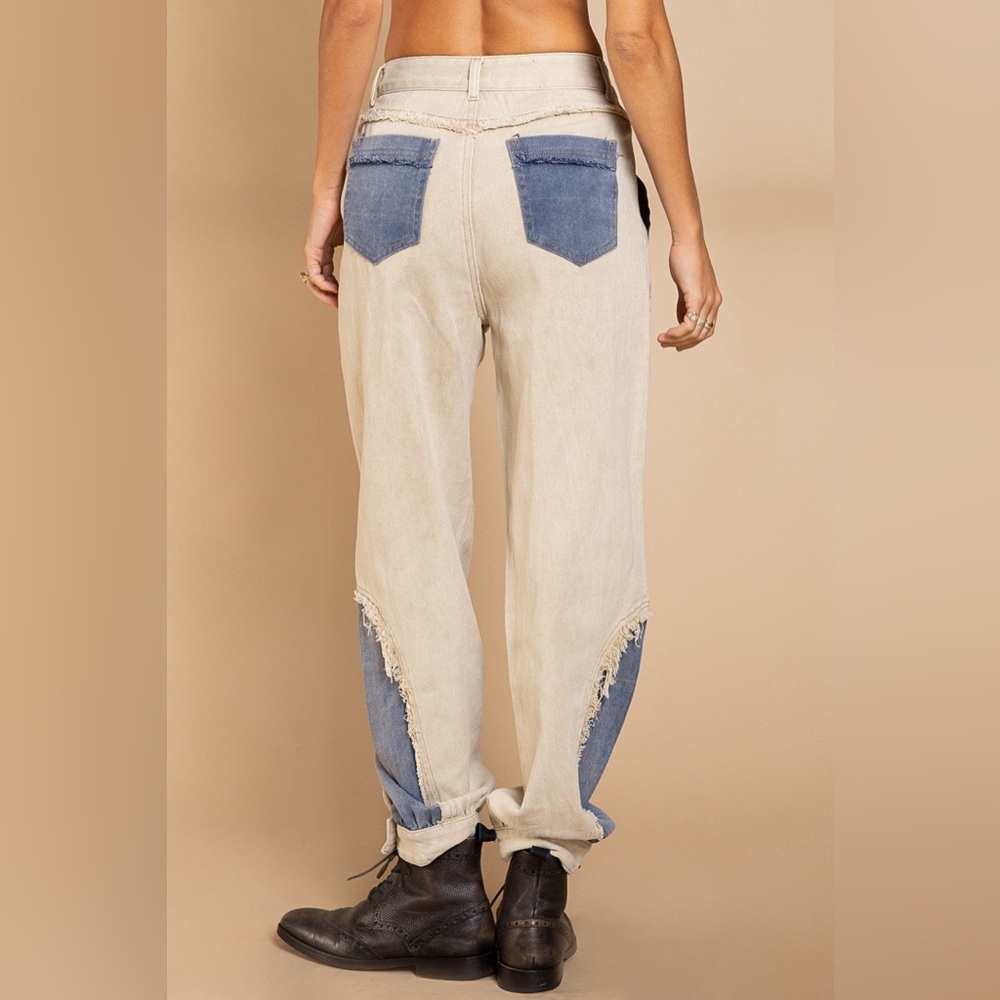 Pol Two-Tone Denim Patchwork Pants - image 3